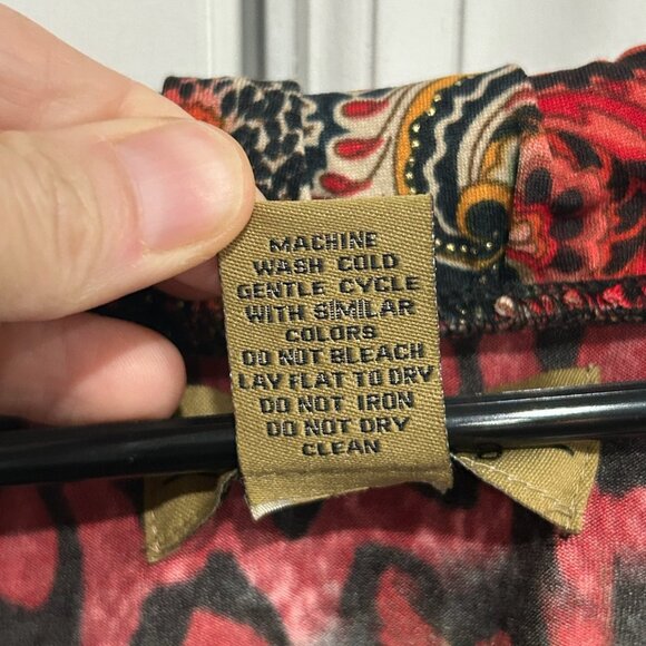 Peck & Peck Weekend Womens Sz M Long Sleeve Red Paisley Animal Print Top Elegant - Picture 8 of 10